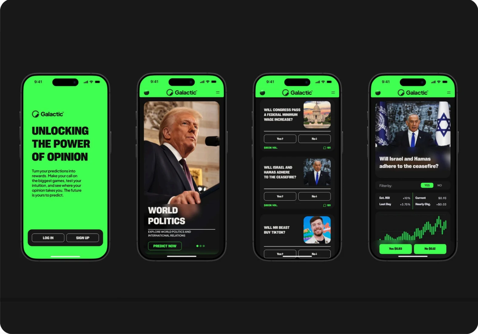 Four Galactic Markets mobile product screens